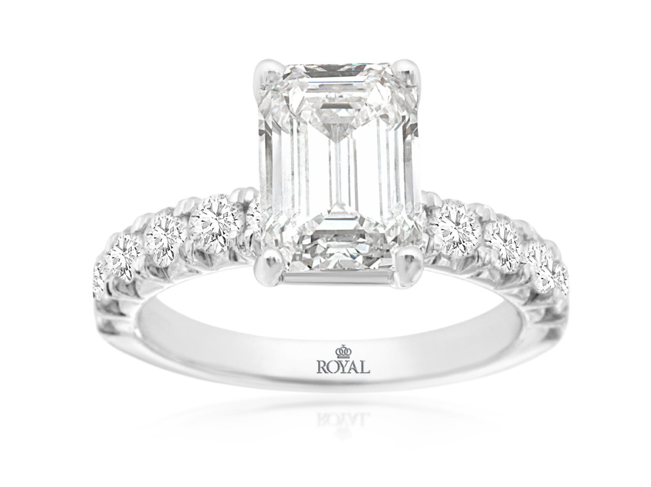LABORATORY GROWN 14K WHITE GOLD 4CTTW ENGAGEMENT RING WITH AN EMERALD CUT SI CLARITY & HI COLOR CENTER AND ROUNDS DOWN THE  SHANK  *THERE IS NO TRADE IN VALUE ON LABORATORY GROWN DIAMONDS *NON RETURNABLE