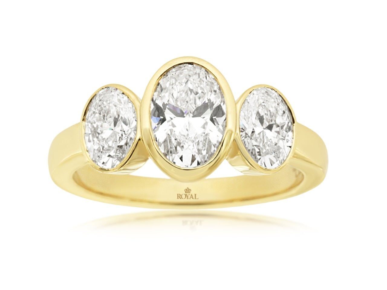 LABORATORY GROWN 14K YELLOW GOLD 2CTTW BEZEL SET THREE STONE OVAL SI CLARITY & HI COLOR DIAMONDS *THERE IS NO TRADE VALUE ON LABORATORY GROWN DIAMONDS *NON RETURNABLE