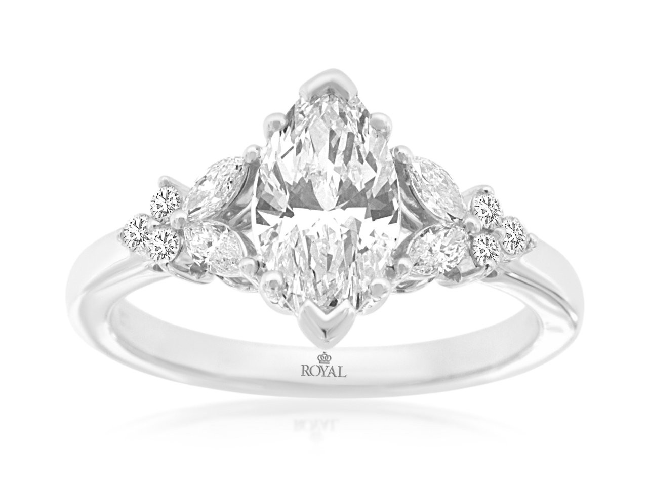 LABORATORY GROWN 14K WHITE GOLD 1.50CTTW ENGAGEMENT RING WITH A MARQUISE CENTER AND ROUND AND MARQUISE SIDE SI CLARITY & HI COLOR LABORATORY GROWN SIDE LABORATORY GROWN DIAMONDS *THERE IS NO TRADE IN VALUE ON LABORATORY GROWN DIAMONDS *NON RETURNABLE