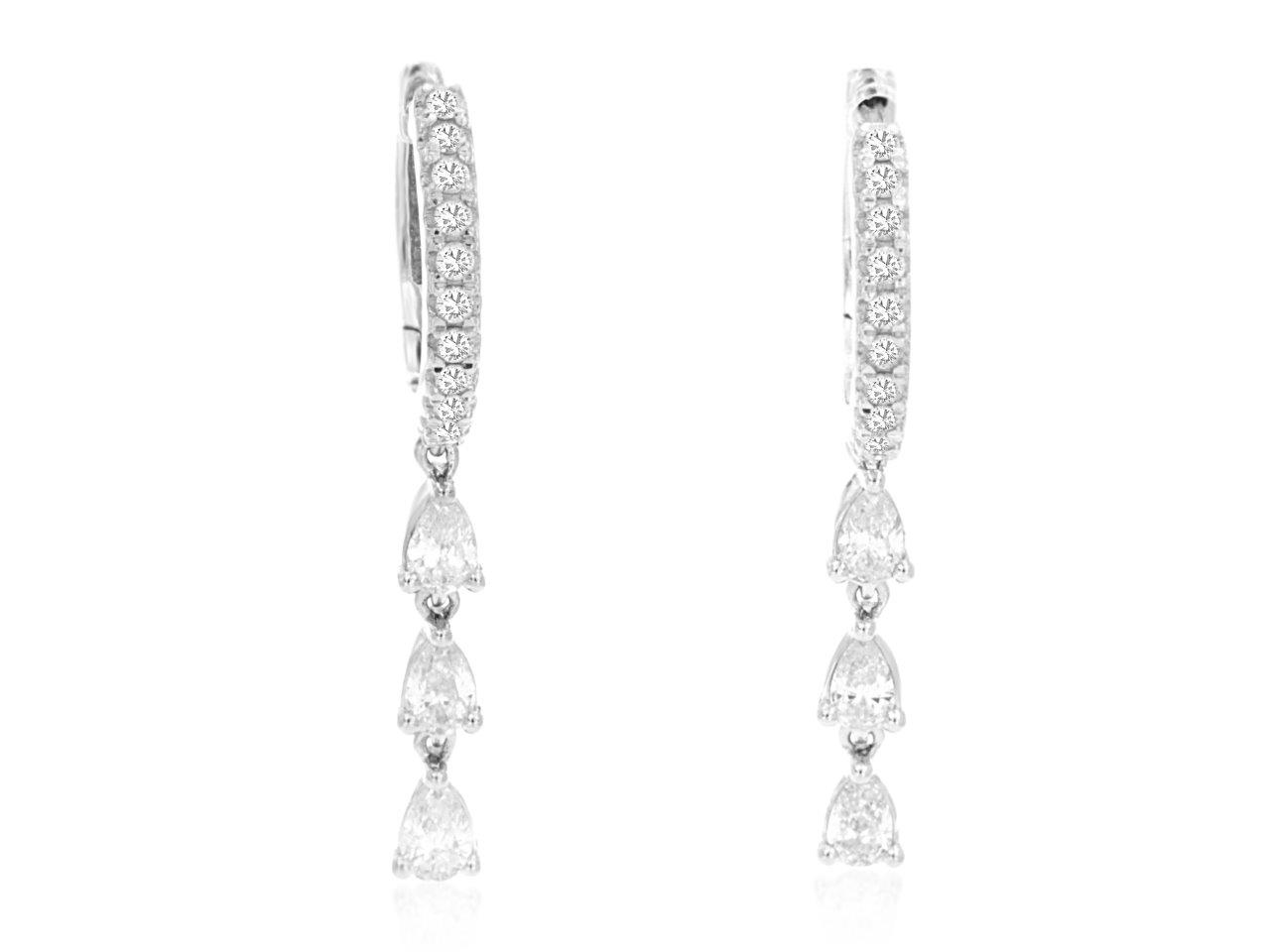 14K WHITE GOLD .22CTTW ROUND I1 CLARITY & HI COLOR HOOP TOP EARRINGS WITH WITH .60CTTW I1 CLARITY & HI COLOR TRIPLE DROP PEAR SHAPES