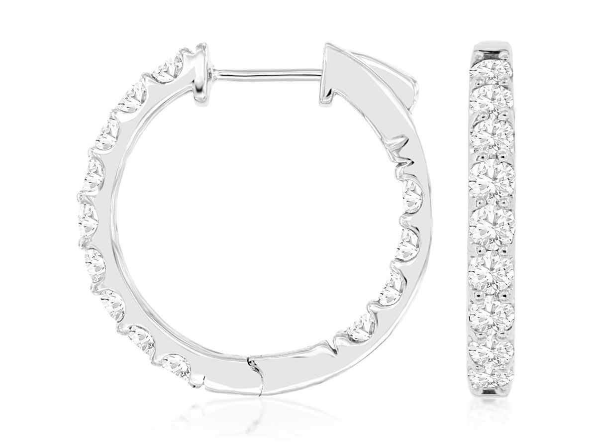 14K WHITE GOLD 22MM 2.0CTTW ROUND I1 CLARITY & HI COLOR DIAMOND INSIDE/OUTSIDE HOOP EARRINGS