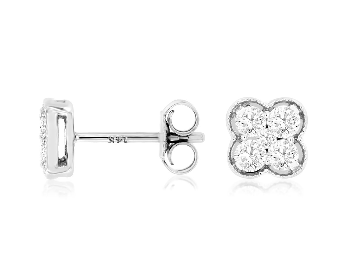 14K WHITE GOLD FLORAL POST EARRINGS WITH .50CTTW ROUND I1 CLARITY & HI COLOR DIAMONDS