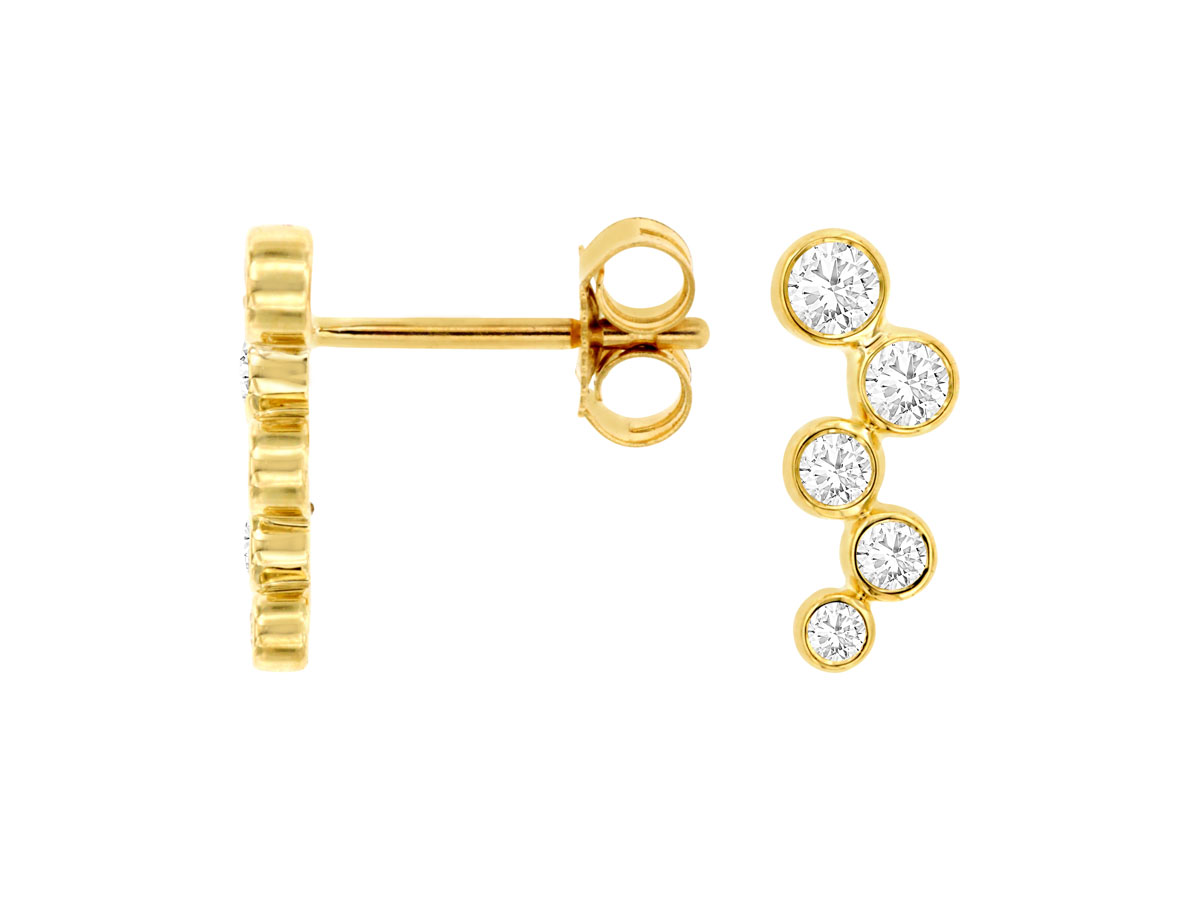 14K YELLOW GOLD POST EARRINGS WITH .33CTTW ROUND BEZEL SET I1 CLARITY & HI COLOR DIAMONDS