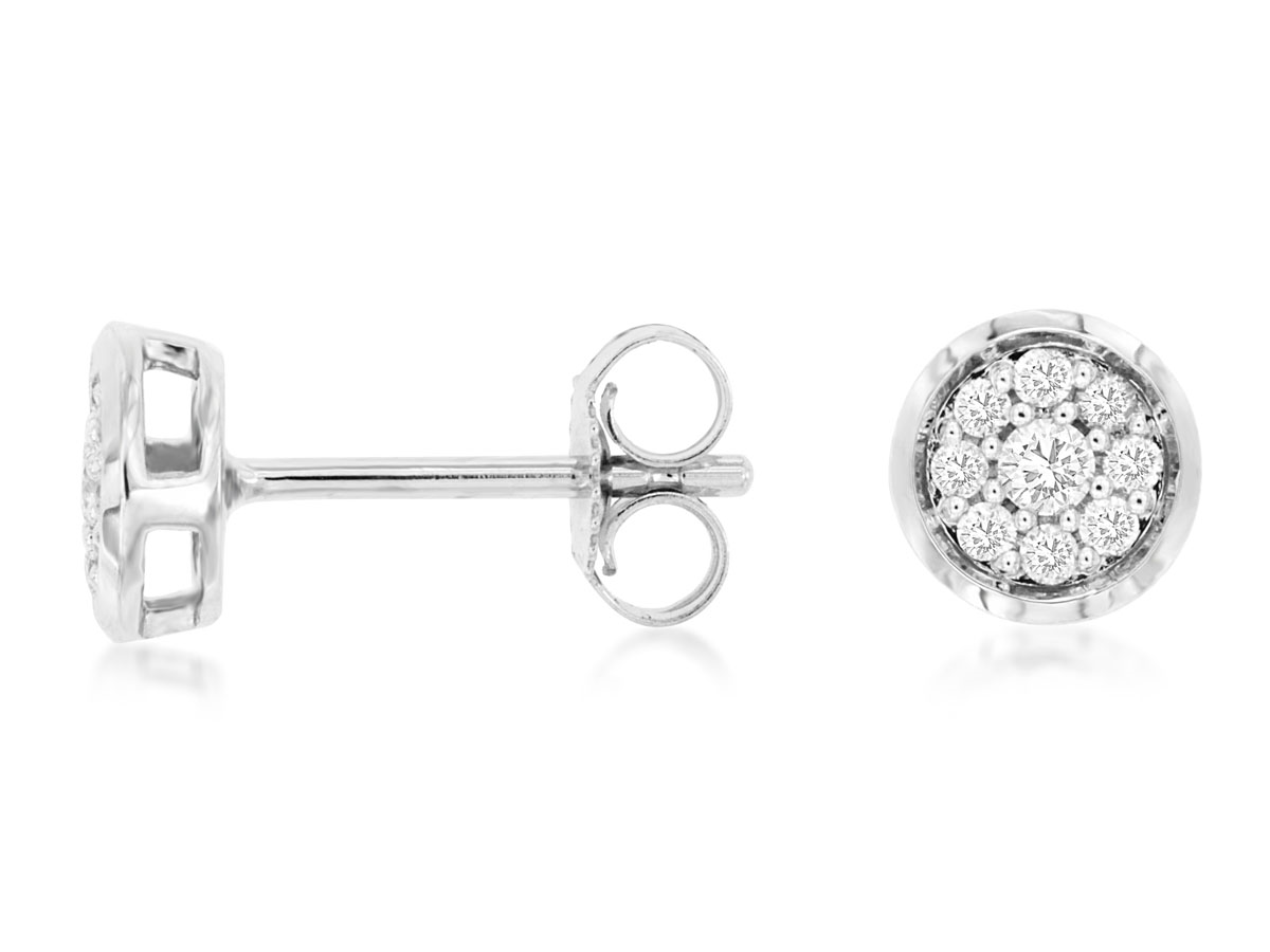 14K WHITE GOLD CLUSTER POST EARRINGS WITH .18CTTW ROUND DIAMONDS