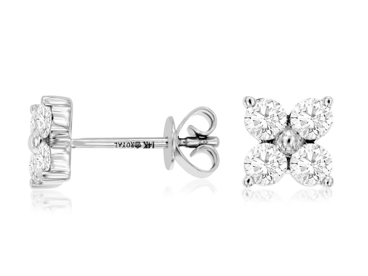 14K WHITE GOLD FLOWER POST EARRINGS WITH .80CTTW ROUND I1 CLARITY & HI COLOR DIAMONDS