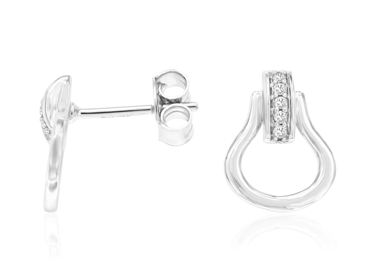 14K WHITE GOLD STIRRUP STYLE POST EARRINGS WITH .05CTTW ROUND I1 CLARITY & HI COLOR DIAMONDS