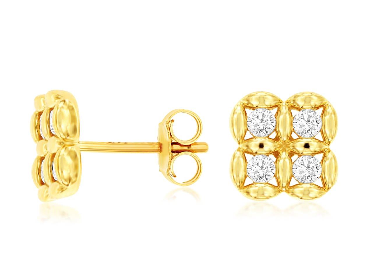14K YELLOW GOLD CLOVER STYLE POST EARRINGS WITH .32CTTW ROUND I1 CLARITY & HI COLOR DIAMONDS