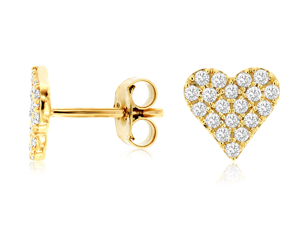 14K YELLOW GOLD HEART POST EARRINGS WITH .38CTTW ROUND I1 CLARITY & HI COLOR DIAMONDS