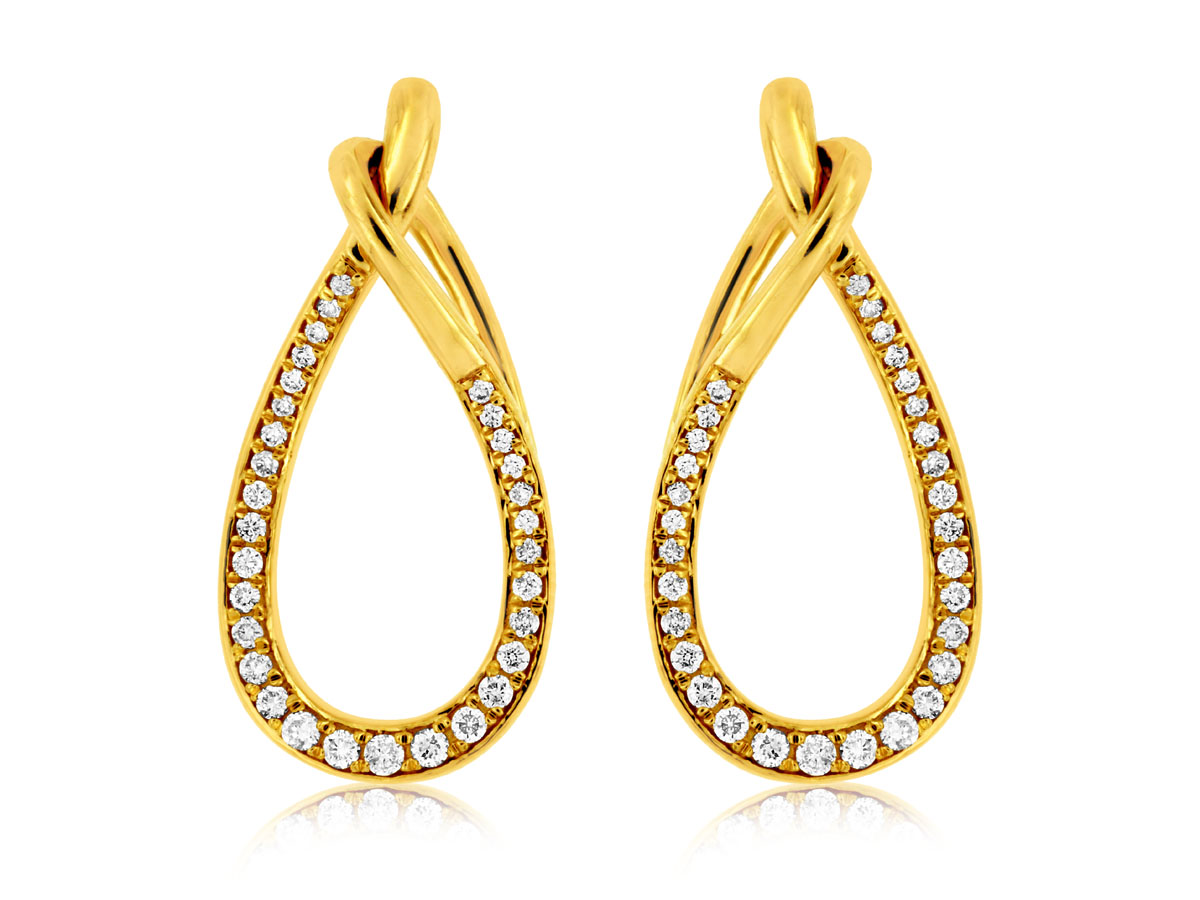 14K YELLOW GOLD OPEN PEAR SHAPED POST EARRINGS WITH .32CTTW ROUND I1 CLARITY & HI COLOR DIAMONDS