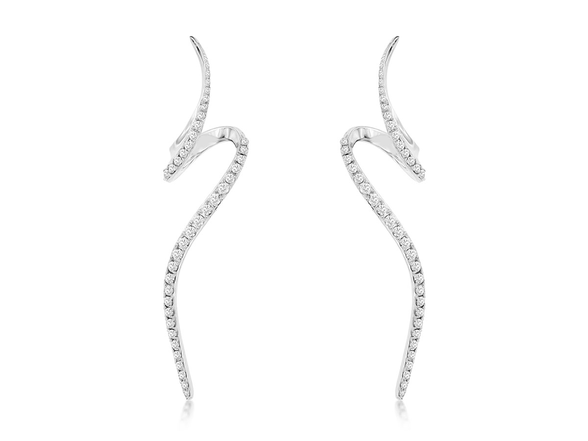 14K WHITE GOLD SQUIGGLE POST EARRINSG WITH .68CTTW ROUND I1 CLARITY & HI COLOR DIAMONDS