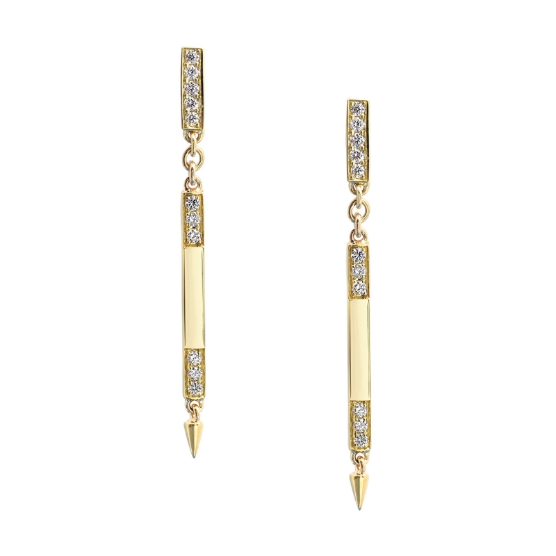 14K YELLOW GOLD RETURN SANS TWO TIER EARRINGS WITH .22CTTW ROUND SI CLARITY & GH COLOR DIAMONDS