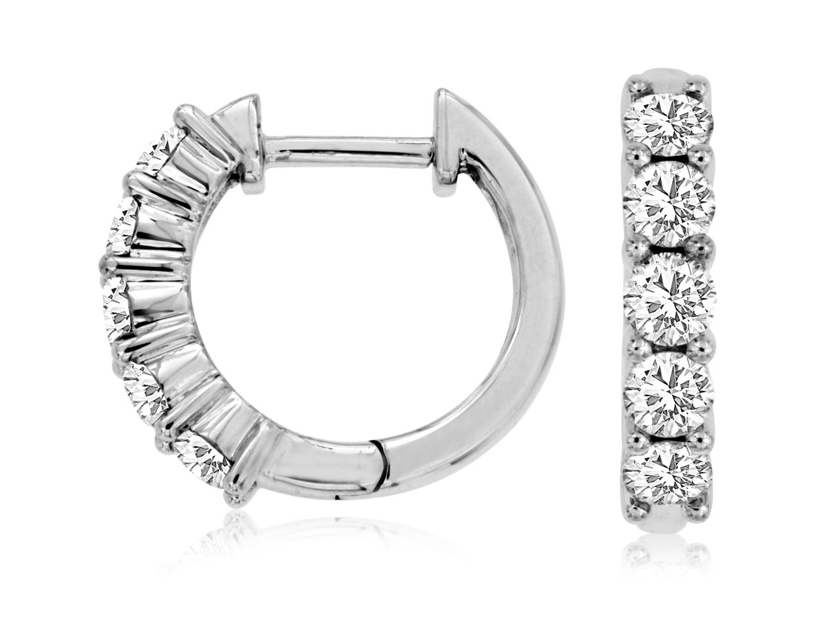 14K WHITE GOLD 15MM HOOP EARRINGS WITH 1.00CTTW ROUND I1 CLARITY & HI COLOR DIAMONDS