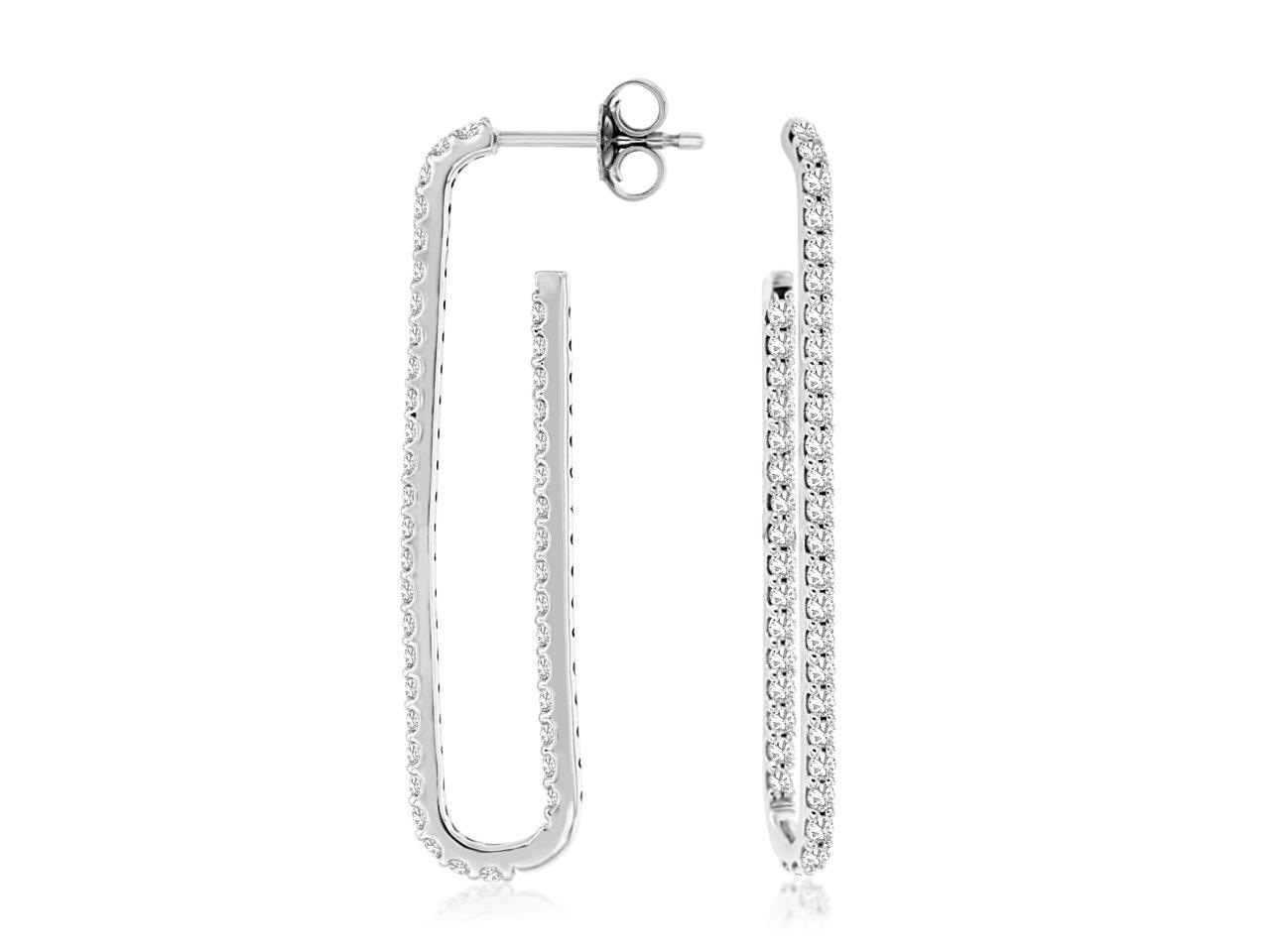 14K WHITE GOLD ELONGATED OPEN OVAL POST EARRINGS WITH 1CTTW ROUND I1 CLARITY & HI COLOR DIAMONDS
