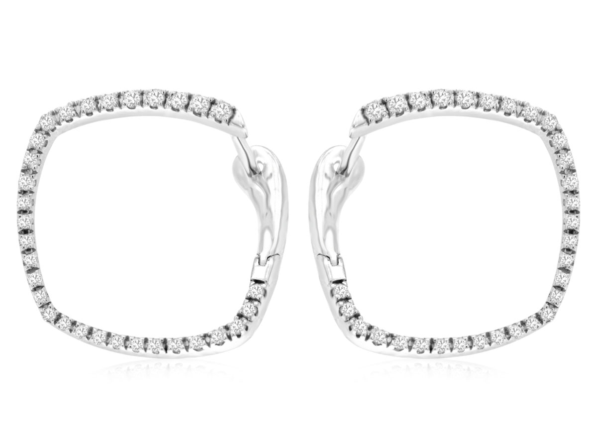 14K WHITE GOLD OPEN SQUARE WRAP HOOPS WITH .40CTTW ROUND I1 CALRITY & HI COLOR DIAMONDS
