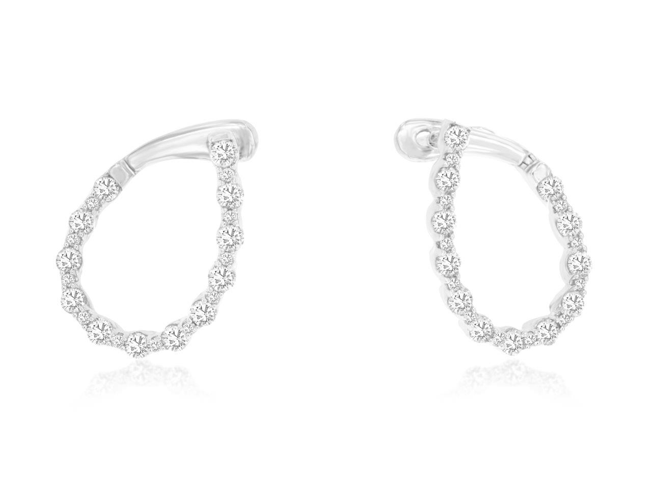 14K WHITE GOLD WRAP AROUND PEAR SHAPED HOOP EARRINGS WITH 1CTTW ROUND ROUND I1 CLARITY & HI COLOR DIAMONDS