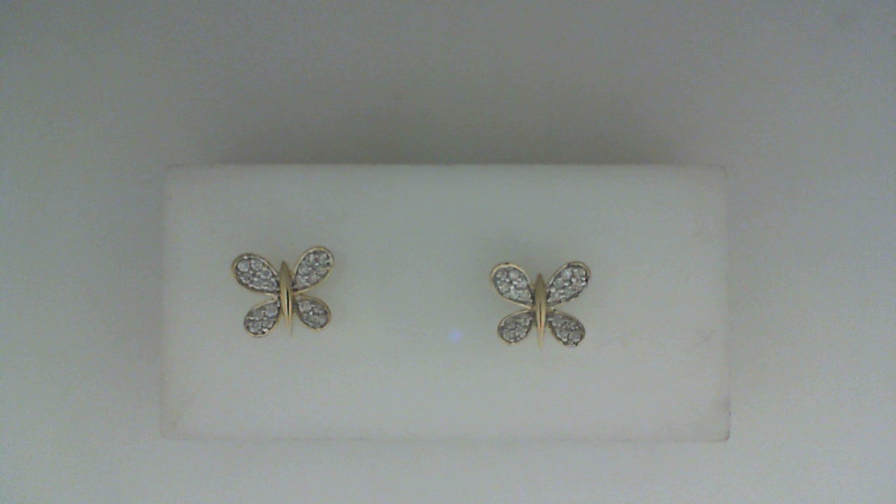 14K YELLOW GOLD BUTTERFLY POST EARRINGS WITH .16CTTW ROUND I1 CLARITY & HI COLOR DIAMONDS