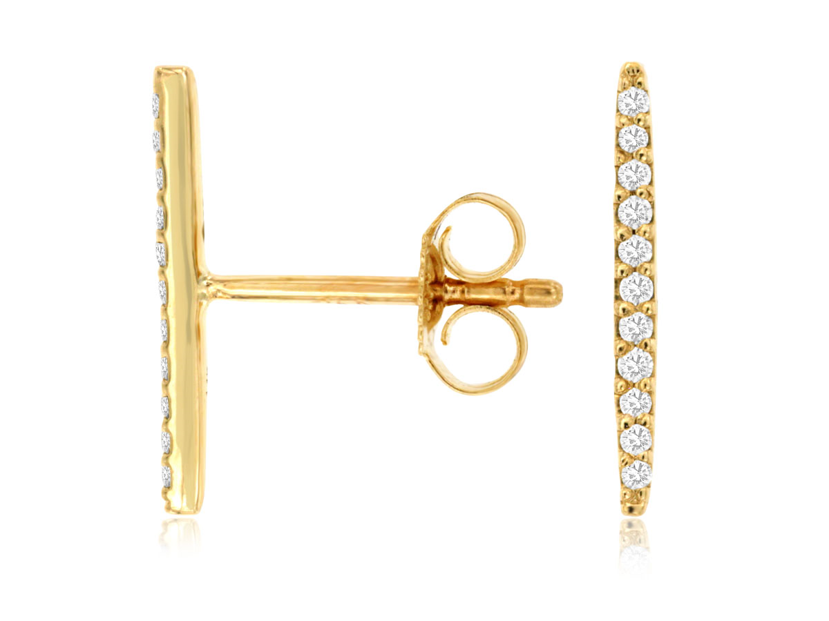 14K YELLOW GOLD BAR POST EARRINGS WITH .10CTTW ROUND I1 CLARITY & HI COLOR DIAMONDS