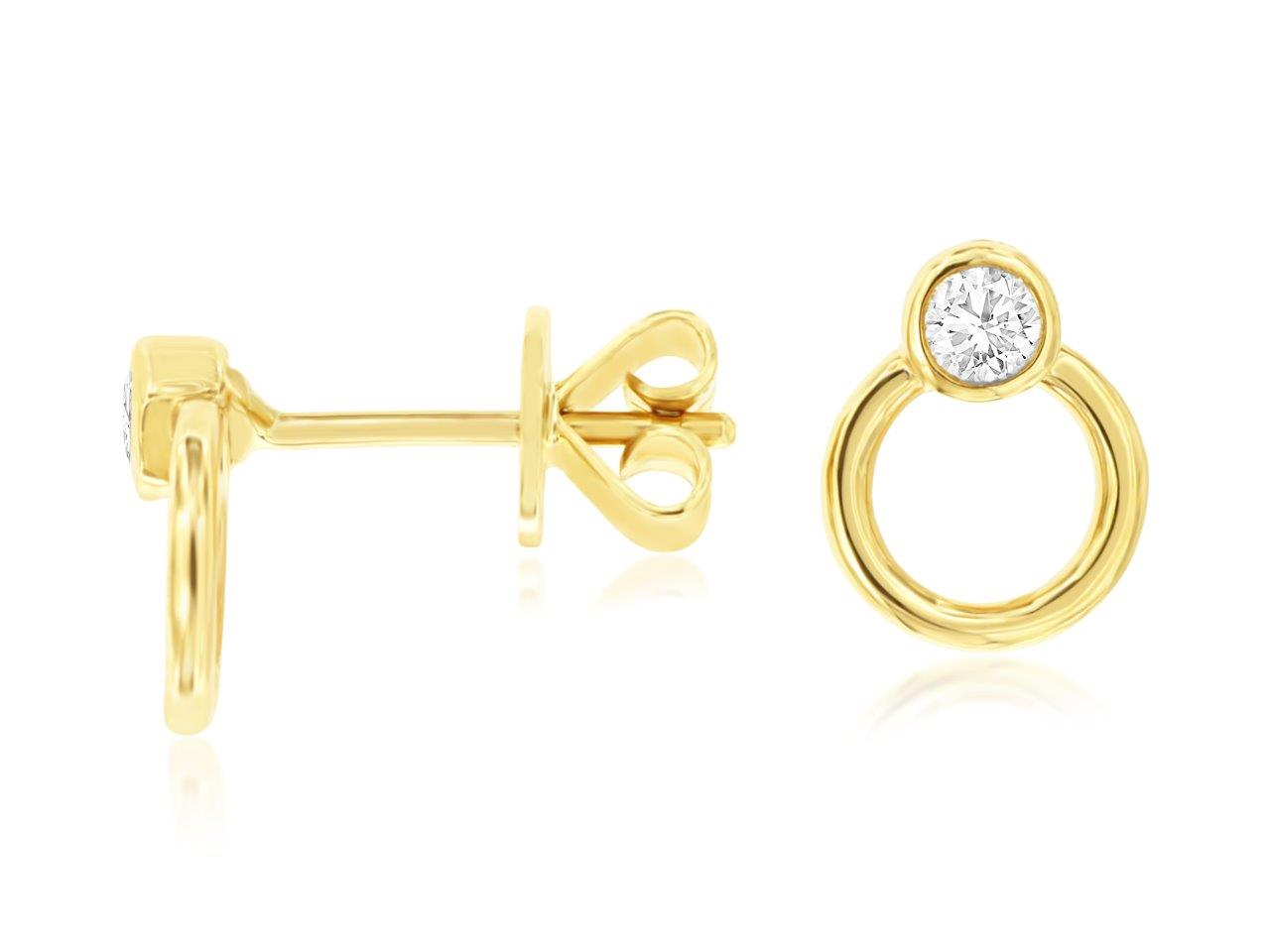 14K YELLOW GOLD DOORKNOCKER POST EARRINGS WRIH .14CTTW ROUND I1 CLARITY & HI COLOR BEZEL SET DIAMONDS