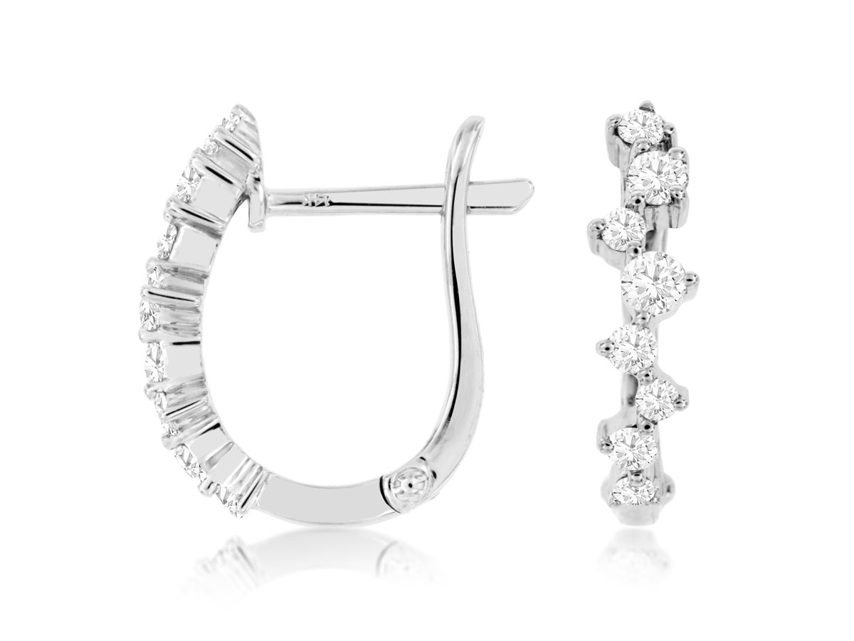 14K WHITE GOLD HOOP EARRINGS WITH .46CTTW ROUND I1 CLARITY & HI COLOR DIAMONDS SET IN A ZIG ZAG