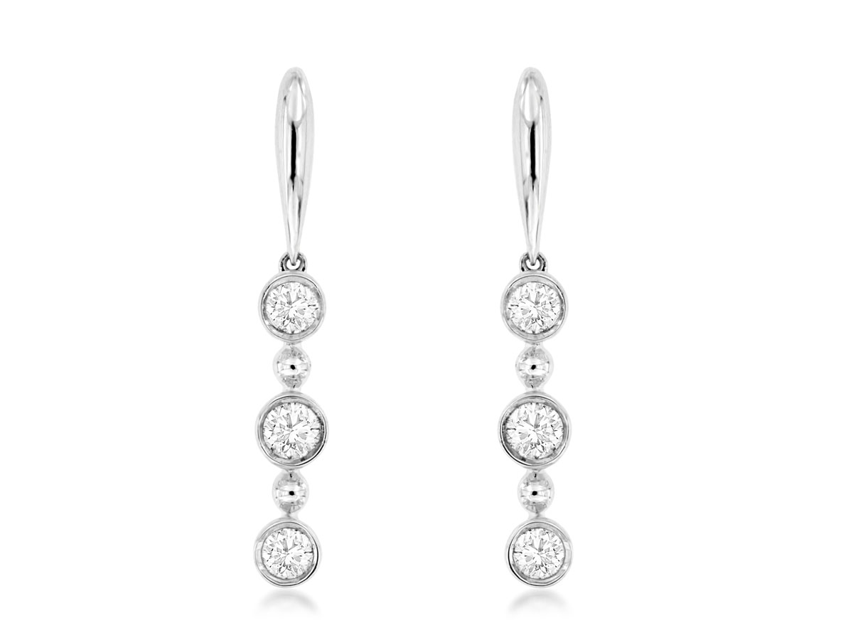14K WHITE GOLD TRIPLE DROP EARRINGS WITH .33CTTW ROUND I1 CLARITY & HI COLOR DIAMONDS