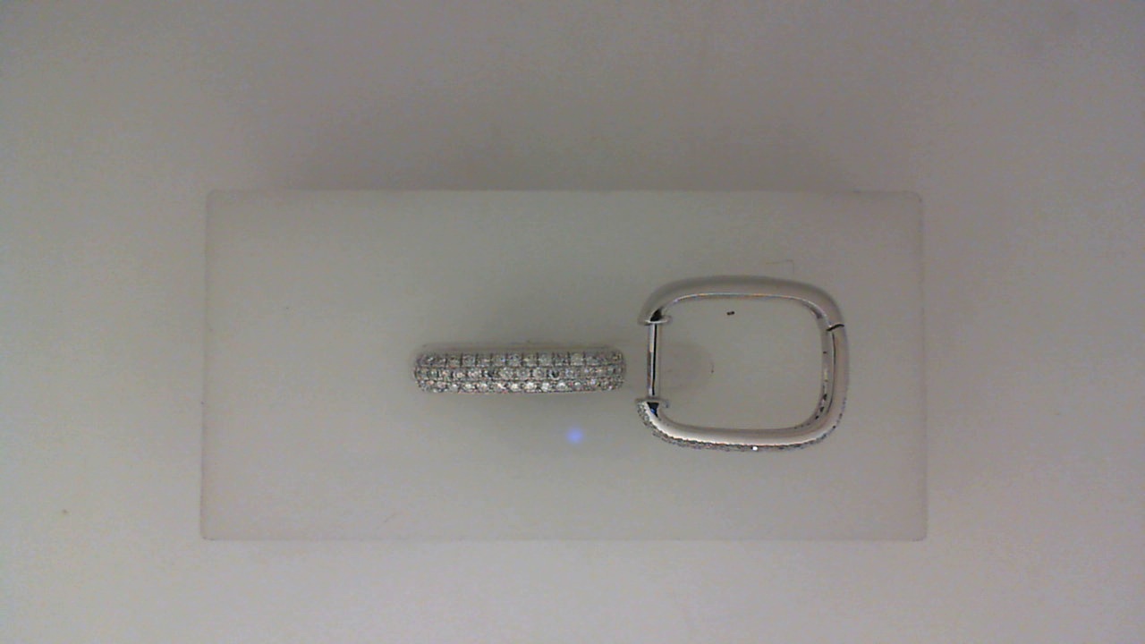 14K WHITE GOLD SQUARE HOOP EARRINGS WITH .28CTTW ROUND I1 CLARITY & H COLOR PAVE SET DIAMONDS