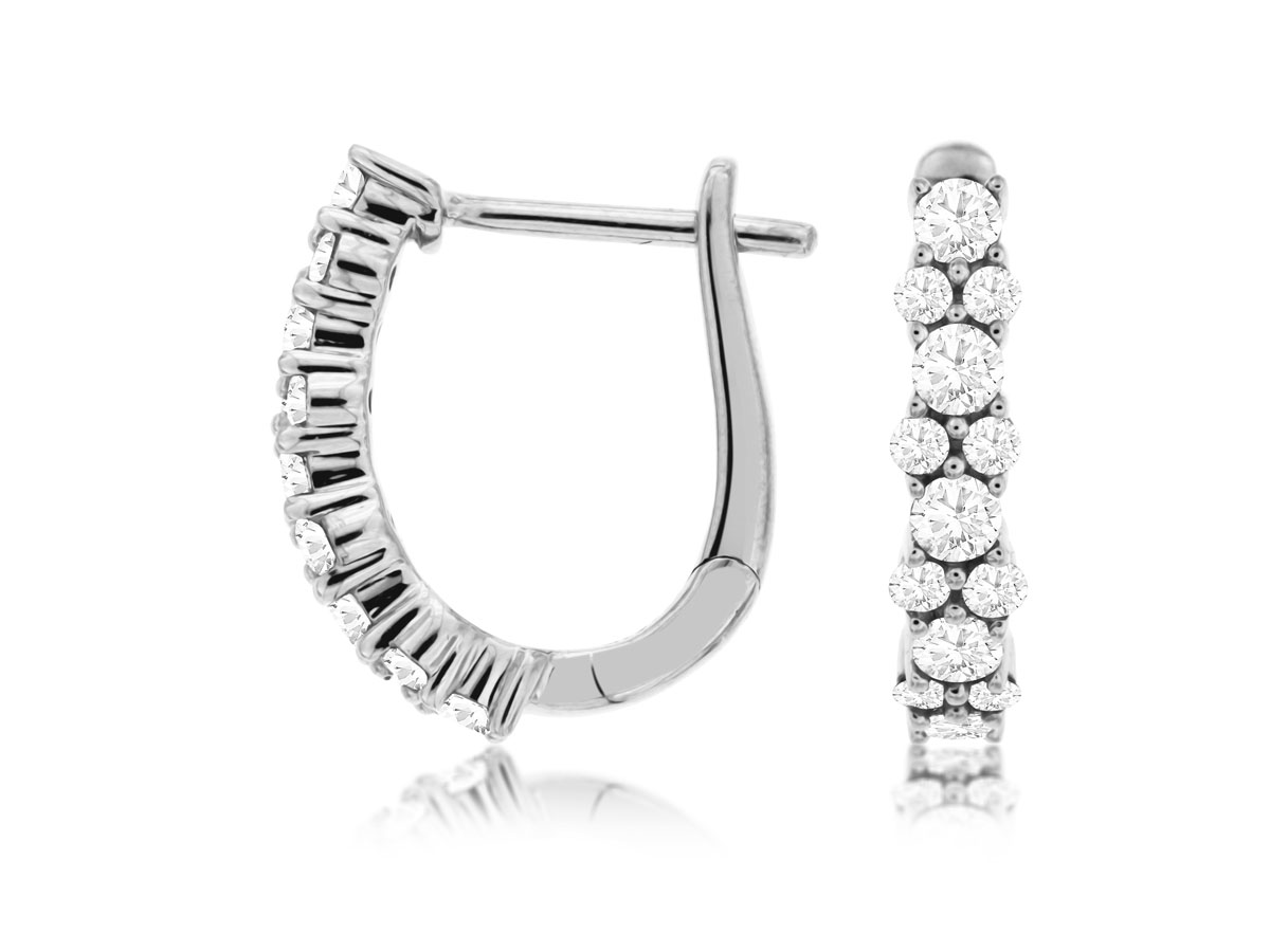 14K WHITE GOLD SMALL HOOP EARRINGS WITH .75CTTW ROUND I1 CLARITY & HI COLOR DIAMONDS (15MM)