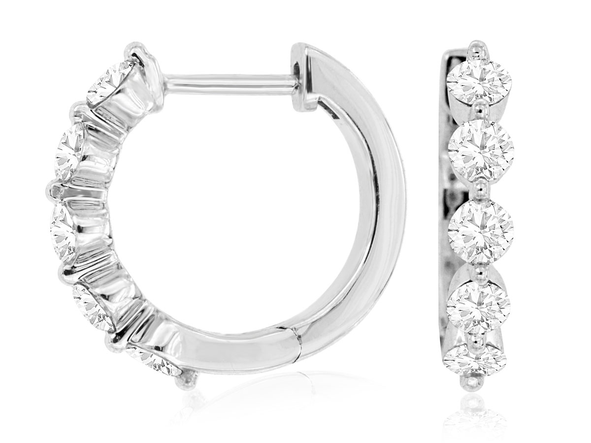 14K WHITE GOLD 16MM HOOP EARRINGS WITH 1.00CTTW ROUND I1 CLARITY & HI COLOR DIAMONDS