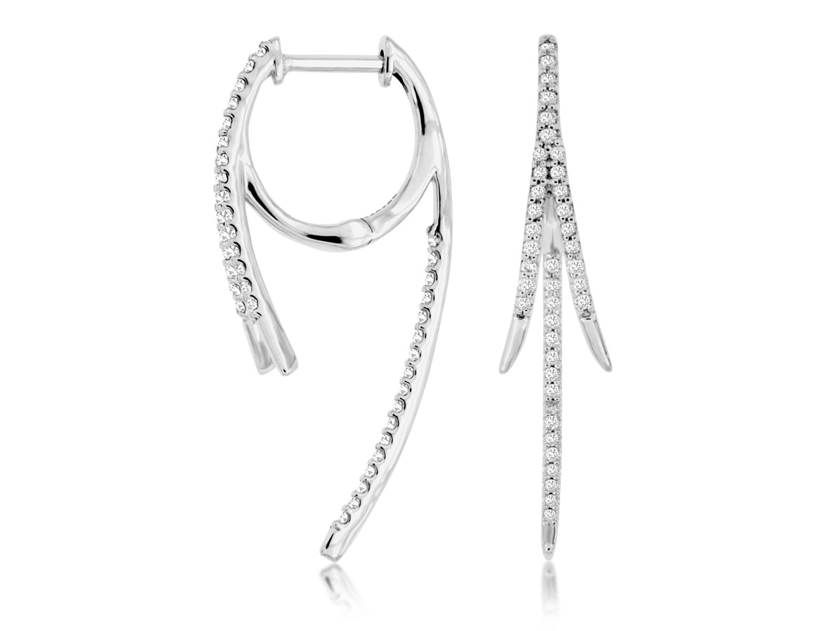 14K WHITE GOLD SPLIT FRONT AND BACK SPIKE HOOP EARRINGS WITH .35CTTW ROUND I1 CLARITY & HI COLOR DIAMONDS