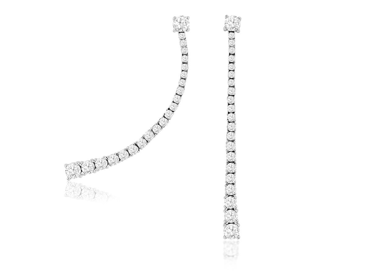 14K WHITE GOLD LONG DROP EARRINGS WITH 2.00CTTW ROUND I1 CLARITY & HI COLOR DIAMONDS