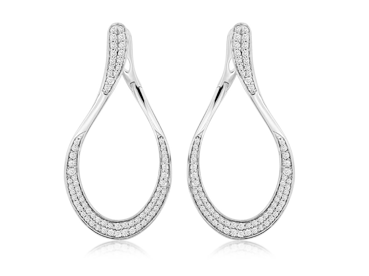 14K WHITE GOLD ELONGATED WRAP PEAR SHAPED EARRINGS WITH .54CTTW ROUND I1 CLARITY & HI COLOR DIAMONDS