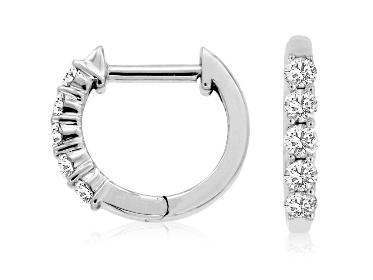 14K WHITE GOLD SMALL HOOP EARRINGS WITH .50CTTW ROUND I1 CLARITY & HI COLOR DIAMONDS