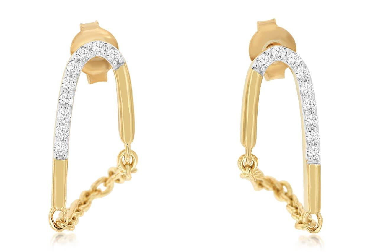 14K YELLOW GOLD POST EARRINGS WITH .15CTTW ROUND I1 CLARITY & HI COLOR DIAMONDS AND CHAIN