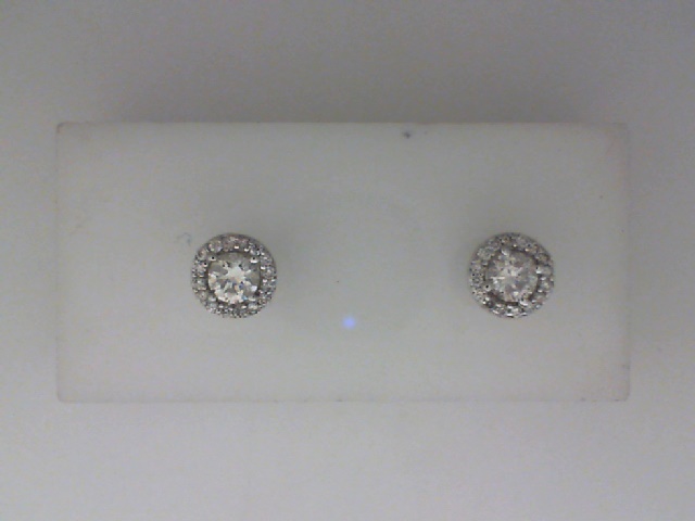 14K WHITE GOLD POST HALO EARRINGS WITH 1.00CTTW ROUND I1 CLARITY & GH COLOR DIAMONDS