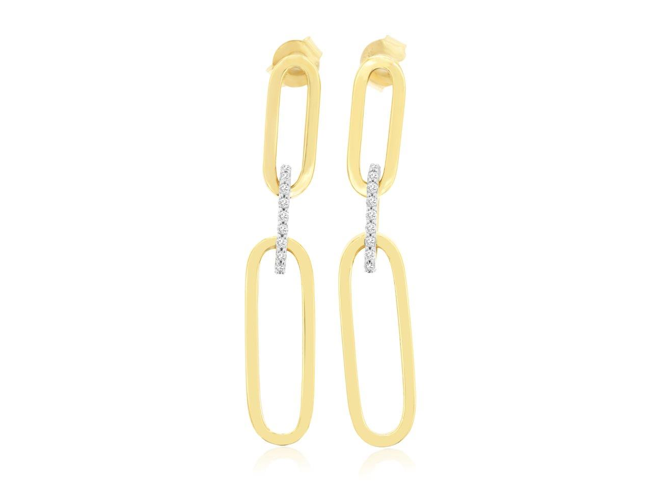 14K YELLOW GOLD TRIPLE OVAL LINK DROP EARRINGS WITH .33CTTW ROUND I1 CLARITY & HI COLOR DIAMONDS SET IN THE CENTER LINK