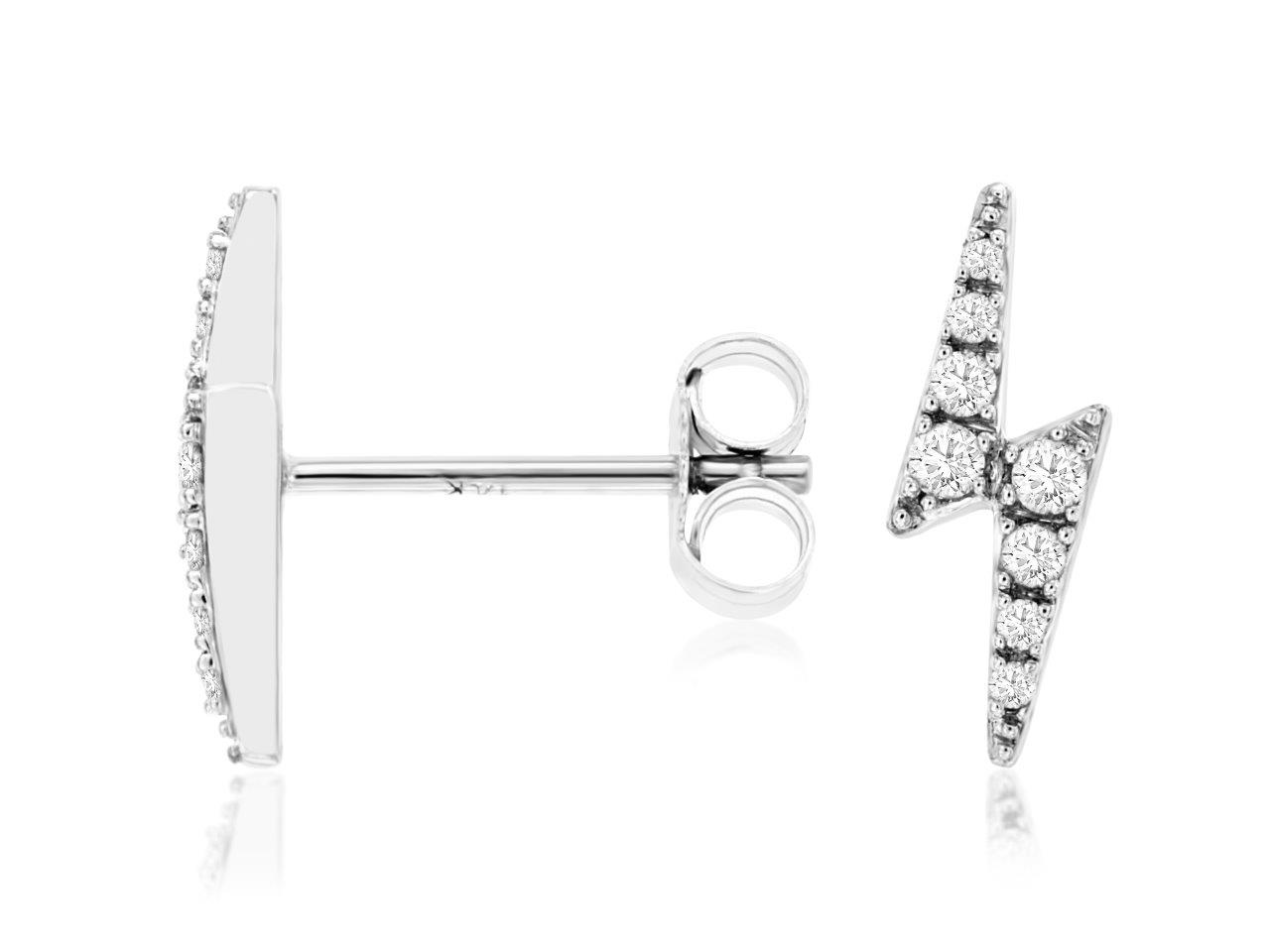 14K WHITE GOLD LIGHTENING BOLT POST EARRINGS WITH .16CTTW ROUND I1 CLARITY & HI COLOR DIAMONDS