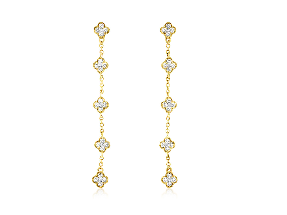 14K YELLOW GOLD DROP EARRINGS WITH .50CTTW ROUND I1 CLARITY & HI COLOR DIAMONDS