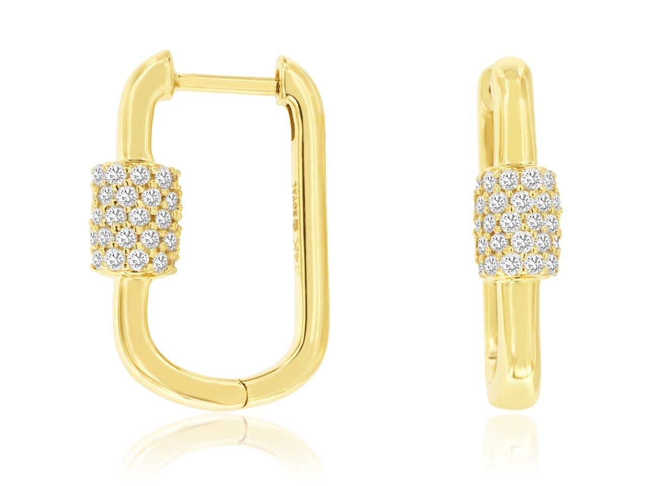 14K YELLOW GOLD SQUARED HOOPS WITH .53CTTW ROUND I1 CLARITY & HI COLOR DIAMONDS SET AROUND THE FRONT