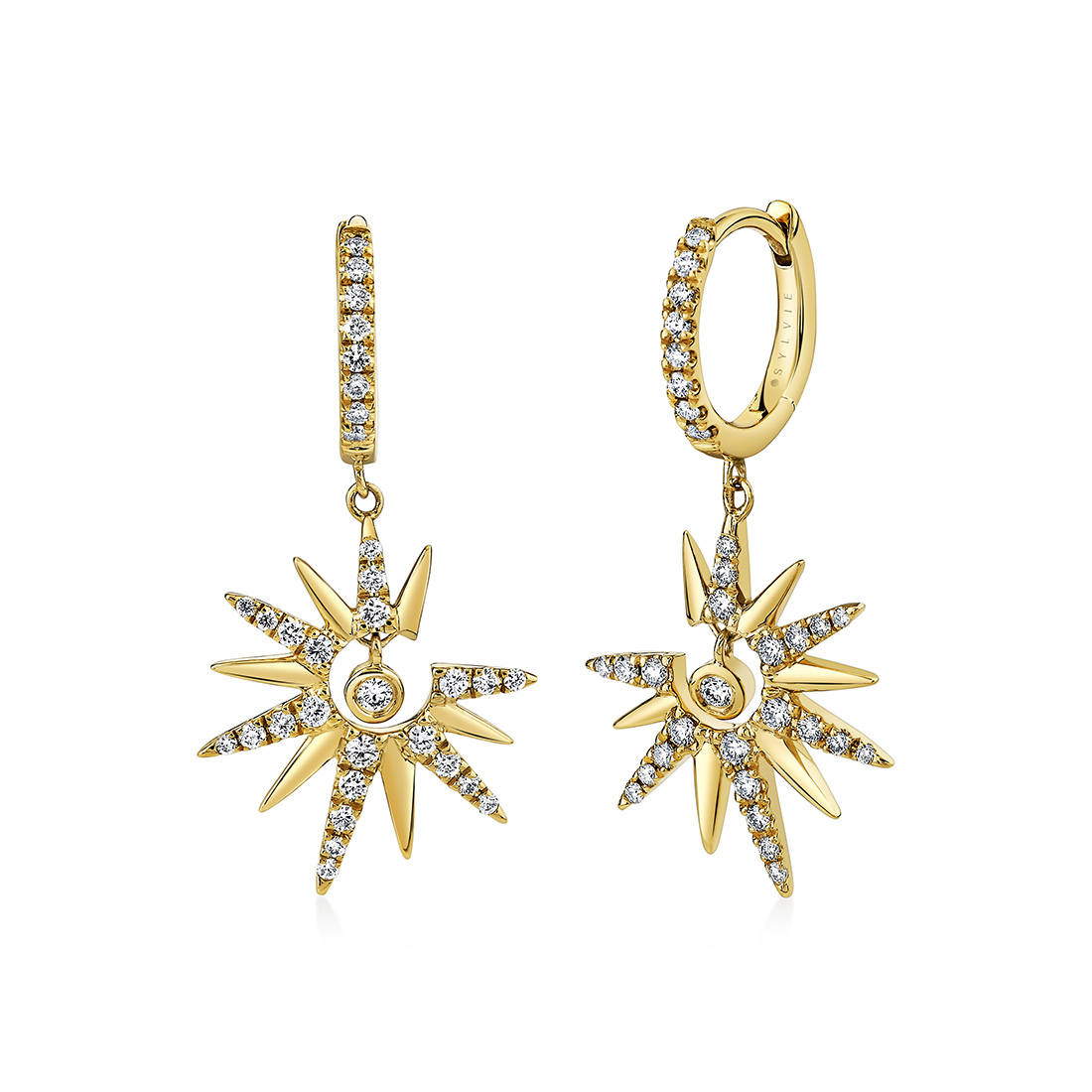 14K YELLOW GOLD .34CTTW ROUND SI CLARITY & G COLOR DIAMONDS SET IN THE SUN SOLAZ DROP EARRINGS AND HOOP TOP
