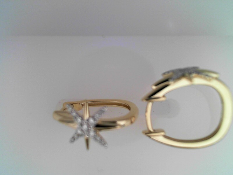 14K YELLOW GOLD SUN SOLAZ HOOP EARRINGS WITH.14CTTW ROUND SI CLARITY & GH COLOR DIAMONDS SET IN THE STAR DESIGN
