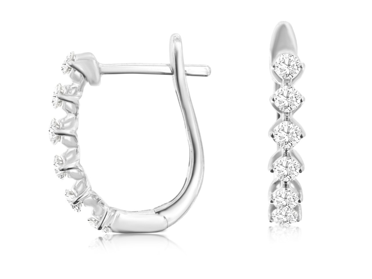 14K WHITE GOLD PRONG SET HOOP EARRINGS WITH .50CTTW ROUND I1 CLARITY & HI COLOR DIAMONDS