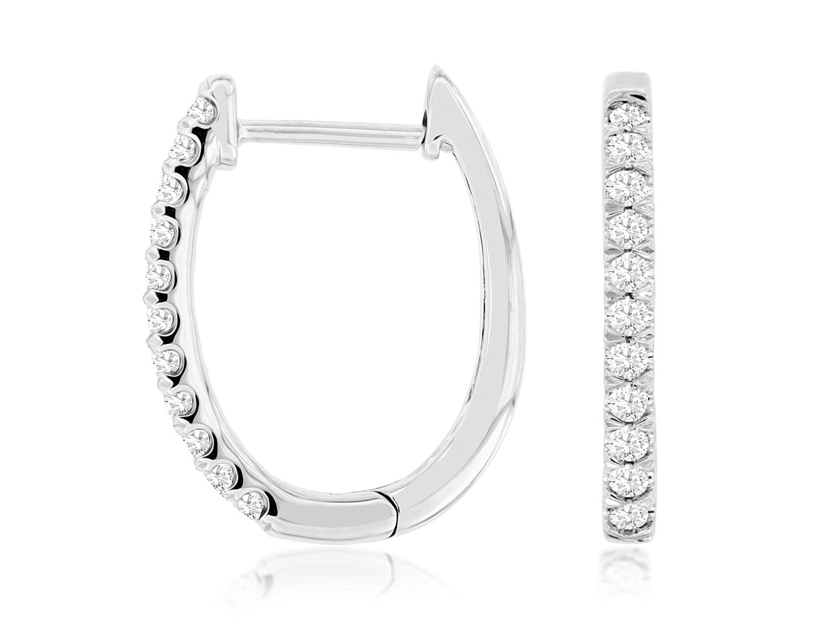 14K WHITE GOLD HOOP EARRINGS WITH .33CTTW ROUND I1 CLARITY & HI COLOR DIAMONDS