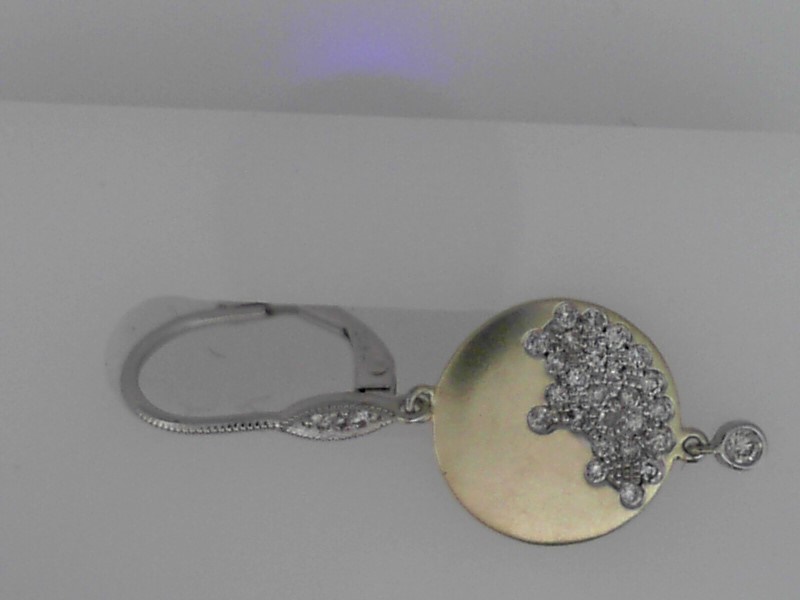 14K WHITE GOLD LEVERBACK EARRINGS WITH SANDBLASTED ROUND DISC DROPS WITH .45CTTW ROUND I1 CLARITY & HI COLOR DIAMONDS
