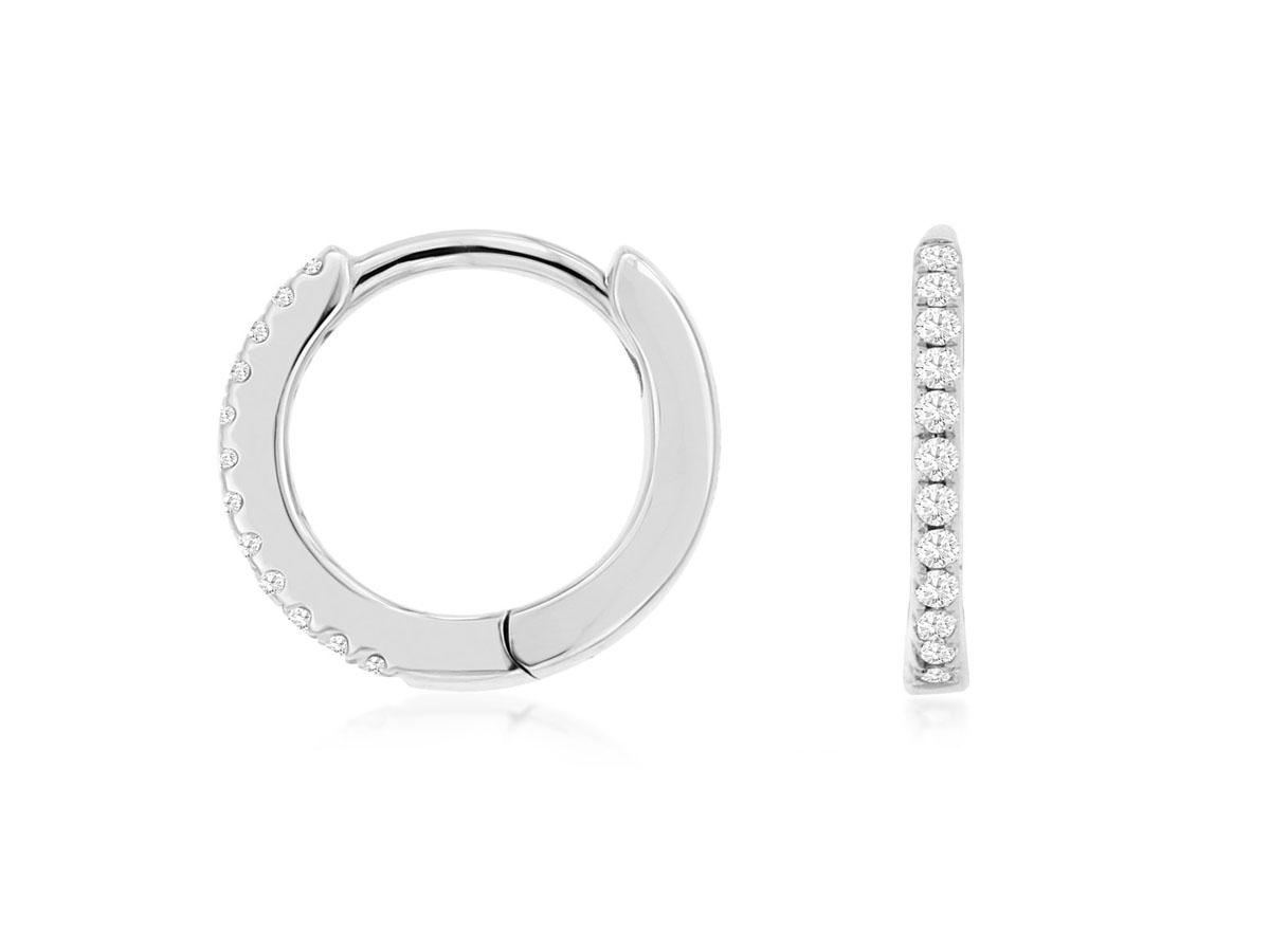 14K WHITE GOLD TINY HOOP EARRINGS SET WITH .07CTTW ROUND I1 CLARITY & HI COLOR DIAMONDS