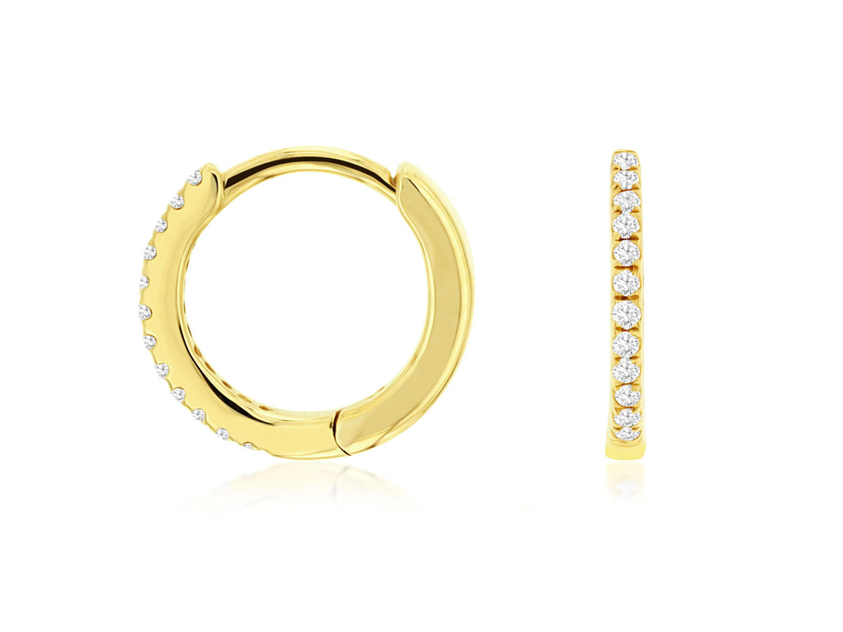 14K YELLOW GOLD 10MM HOOP EARRINGS WITH .07CTTW ROUND I1 CLARITY & HI COLOR DIAMONDS