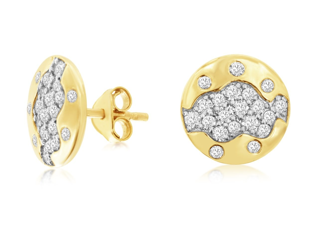 14K YELLOW GOLD POST EARRINGS WITH .50CTTW ROUND I1 CLARITY & HI COLOR DIAMONDS SET
