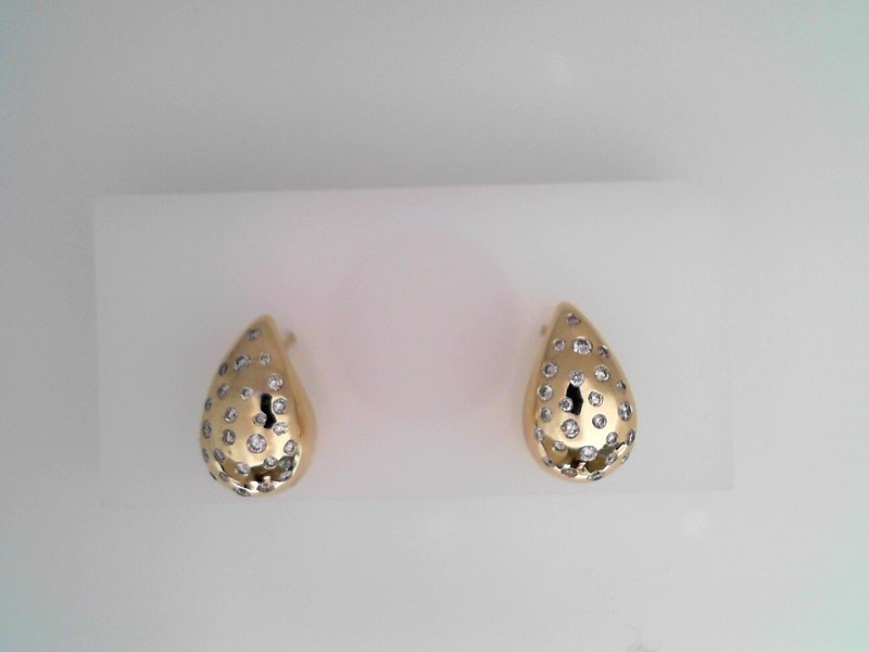 14K YELLOW GOLD POLISHED TEARDROP POST EARRINGS WITH .33CTTW ROUND I1 CLARITY & HI COLOR FLUSH SET DIAMONDS