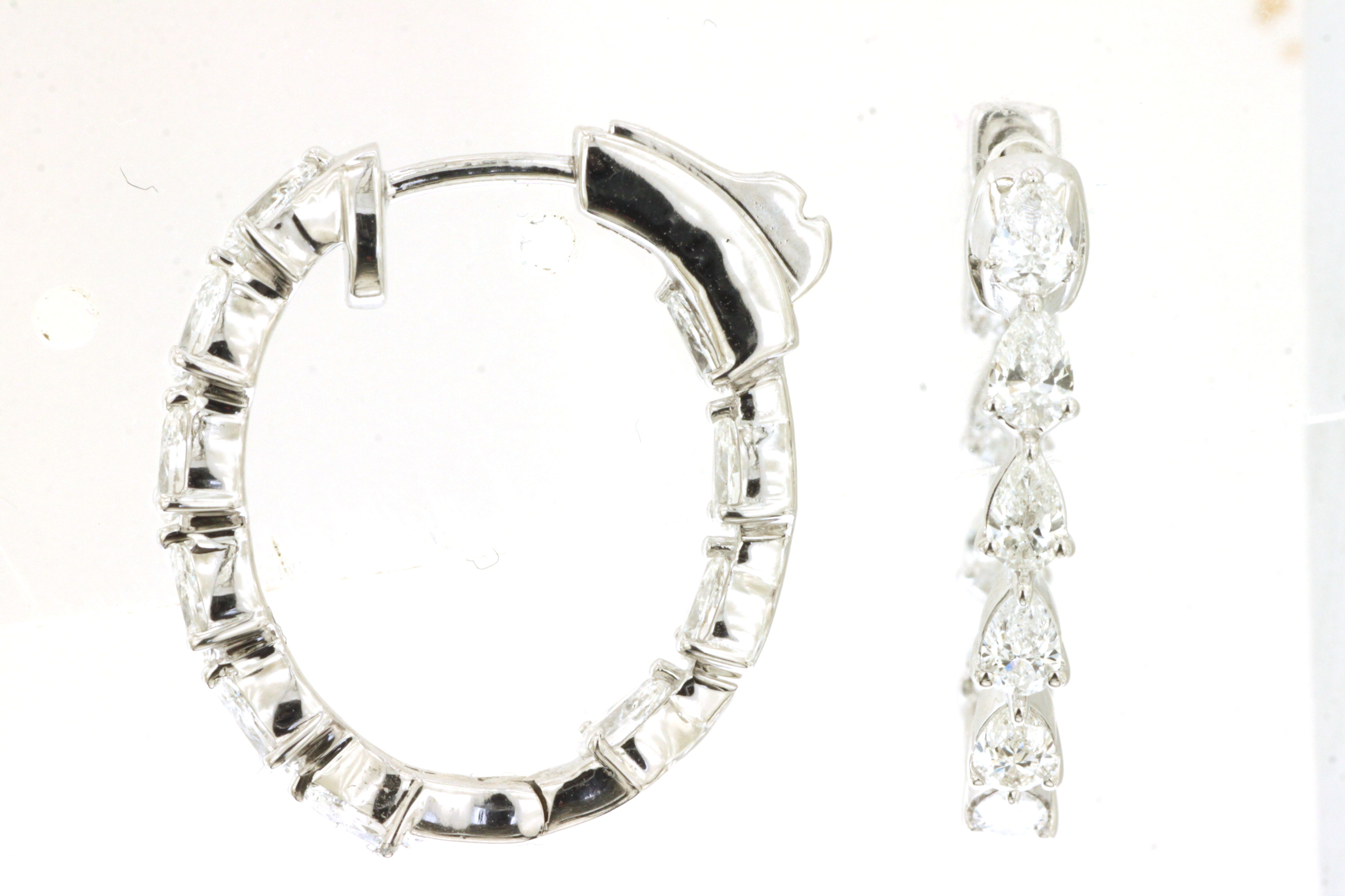14K WHITE GOLD INSIDE OUTSIDE HOOP EARRINGS WITH 1.90CTTW PEAR SHAPED I1 CLARITY & HI COLOR DIAMONDS WITH LOCKING BACKS
