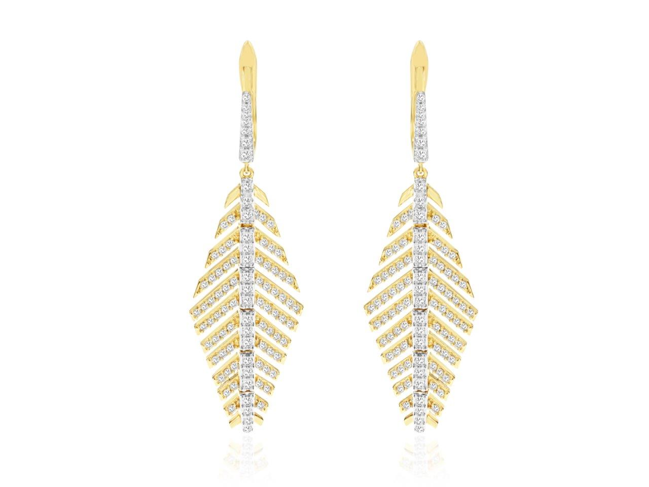 14K DROP FEATHER EARRINGS WITH 1CTTW ROUND I1 CLARITY & HI COLOR DIAMONDS