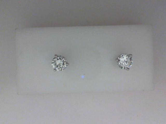 14K WHITE GOLD 1.12CTTW ROUND SI3 CLARITY & HI COLOR DIAMOND STUD EARRINGS SET IN THREE PRONG THREADED POSTS AND BACKS