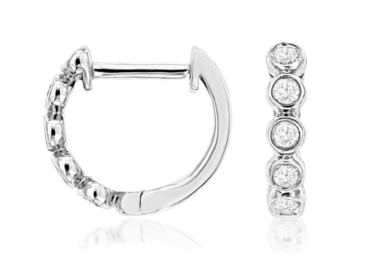 14K WHITE GOLD LITTLE BABY HOOP EARRINGS WITH .10CTTW ROUND DIAMONDS